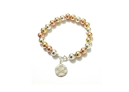 Rhodium Plated Womens Beaded Charm Bracelet